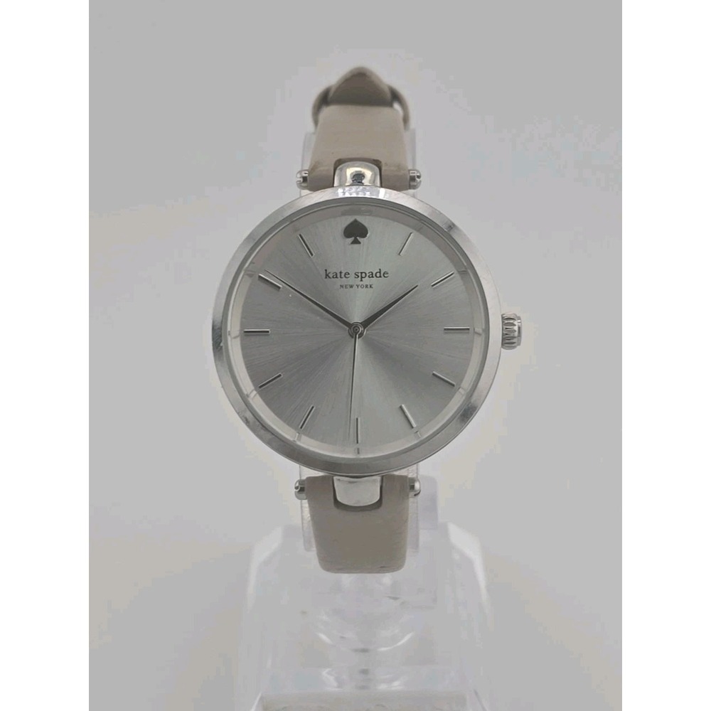 Kate Spade Womens Watch Silver Dial Beige Leather Strap Quartz 3ATM NEW BATTERY